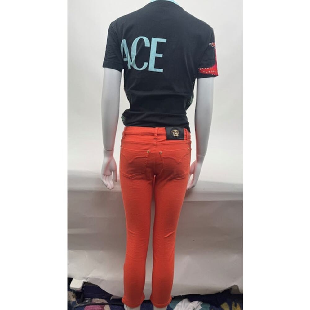 Women's Versace Runway Coral Medusa Motif Denim Jeans Size 25 - Picture 2 of 16